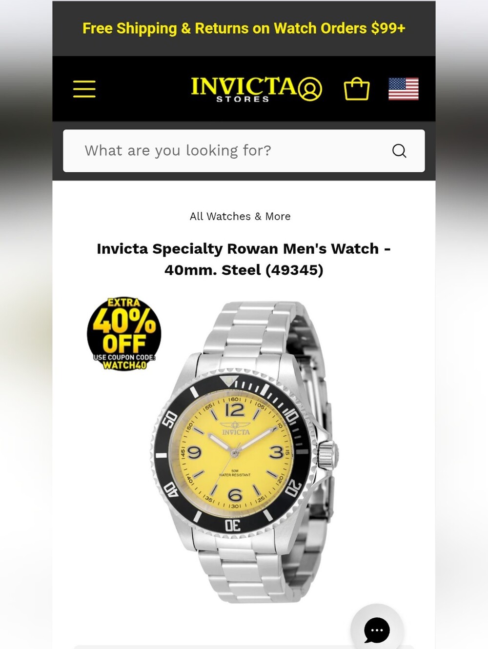 383.  Invicta Specialty Rowan Men's Watch - 40mm. Steel (49345)